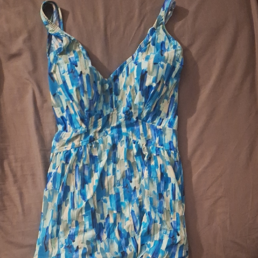 Maxine of Hollywood Blues and Greens Color Blocking One Piece Swimsuit